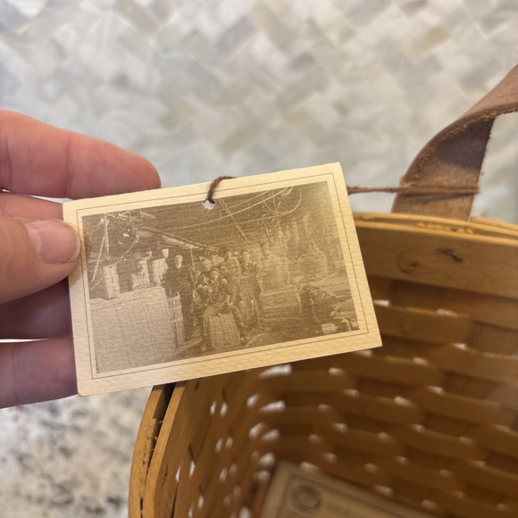 Peterboro‎ Basket  Co. Wooden Woven Wall Pocket Basket Leather Single Handle - Picture 10 of 16